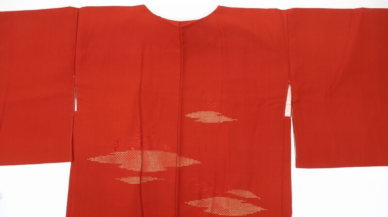 【50%OFF|えびす講セール|期間限定】【中古】 絵羽織 えばおり 正絹/シルク レッド 裏地あり 袷せ リメイク用 リュース リサイクル【返品・キャンセル不可・電話注文不可】