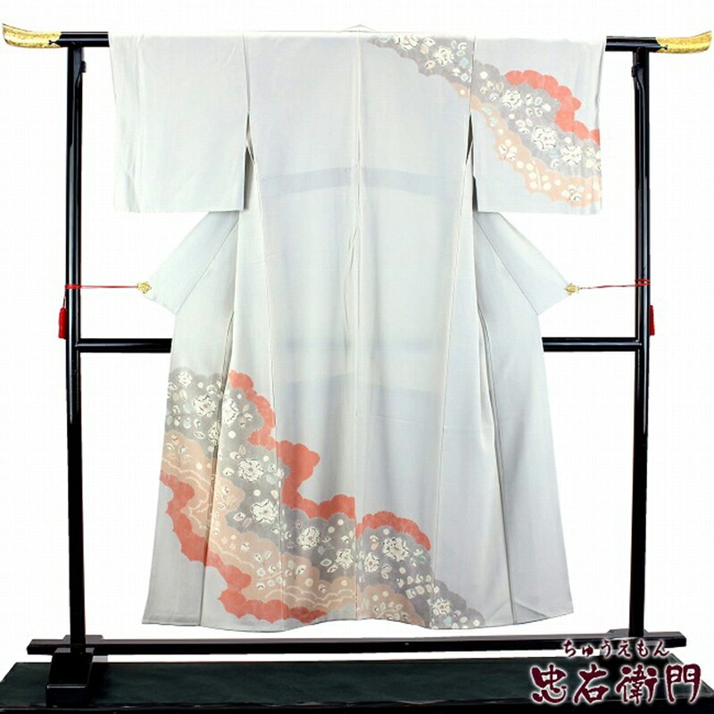 【中古】 訪問着 レディース 正絹 グレー 辻が花風 雲取り 入学式 卒業式 結婚式 七五三 身丈154cm 裄丈63.5cm 仕立て上がり着物 フォーマル リユース着物 リサイクル着物 10時までのご注文で即日発送