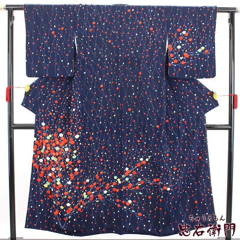【50%OFF|えびす講セール|期間限定】【中古】 付下げ レディース 正絹 紺 梅 身丈155.5cm 裄丈64cm 仕立て上がり着物 パーティ 二次会 リユース着物 リサイクル着物 10時までのご注文で即日発送
