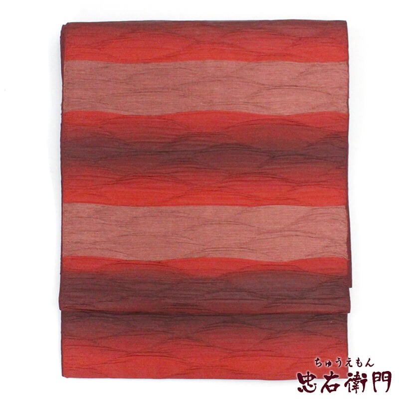 【50%OFF|えびす講セール|期間限定】【中古】 名古屋帯 八寸名古屋帯 フクレ織 リサイクル レディース 正絹 赤 長さ354cm 幅31cm 仕立て上がり帯 カジュアルリサイクル帯 あす楽対応