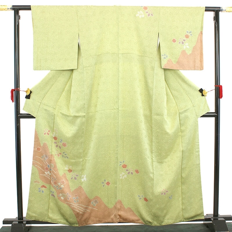【50%OFF|えびす講セール|期間限定】【中古】 訪問着 レディース 正絹 薄黄緑 梅 身丈164cm 裄丈63cm 仕立て上がり着物 フォーマル リユース着物 リサイクル着物 10時までのご注文で即日発送