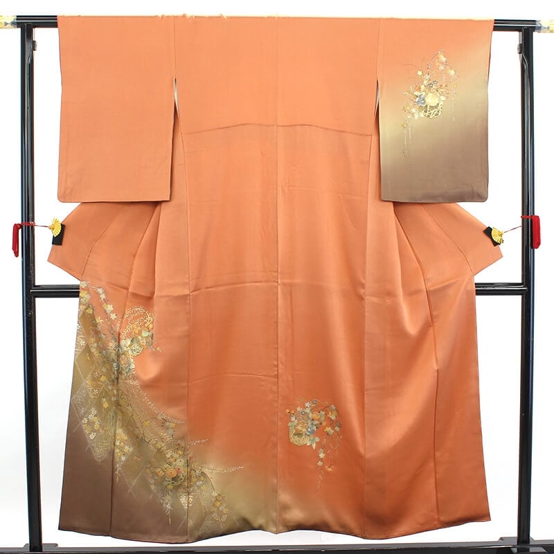 【50%OFF|えびす講セール|期間限定】【中古】 付下げ レディース 正絹 薄朱 茶 金彩 桜 菊 身丈157cm 裄丈64cm 仕立て上がり着物 フォーマル リユース着物 リサイクル着物 10時までのご注文で即日発送