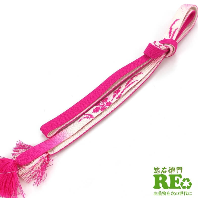 【50%OFF|えびす講セール|期間限定】【中古】 帯締め 帯〆 平組 リサイクル レディース 正絹 ショッキングピンク 和装小物 フォーマル 中古和装小物