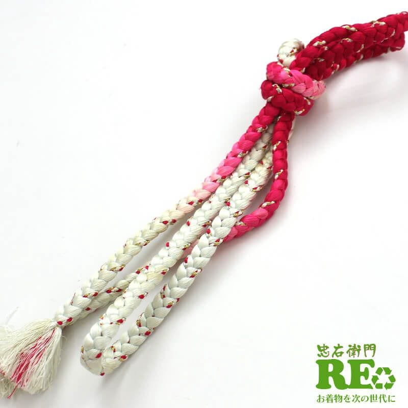 【50%OFF|えびす講セール|期間限定】【中古】 帯締め 帯〆 冠組 リサイクル レディース 正絹 白 ピンク 汚れあり 和装小物 カジュアル フォーマル 即日発送