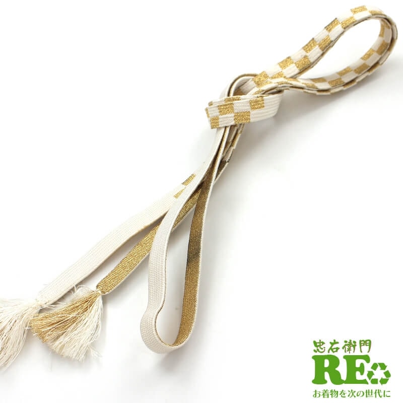 【50%OFF|えびす講セール|期間限定】【中古】 帯締め 帯〆 平組 リサイクル レディース 正絹 白 金 和装小物 結婚式 フォーマル 即日発送