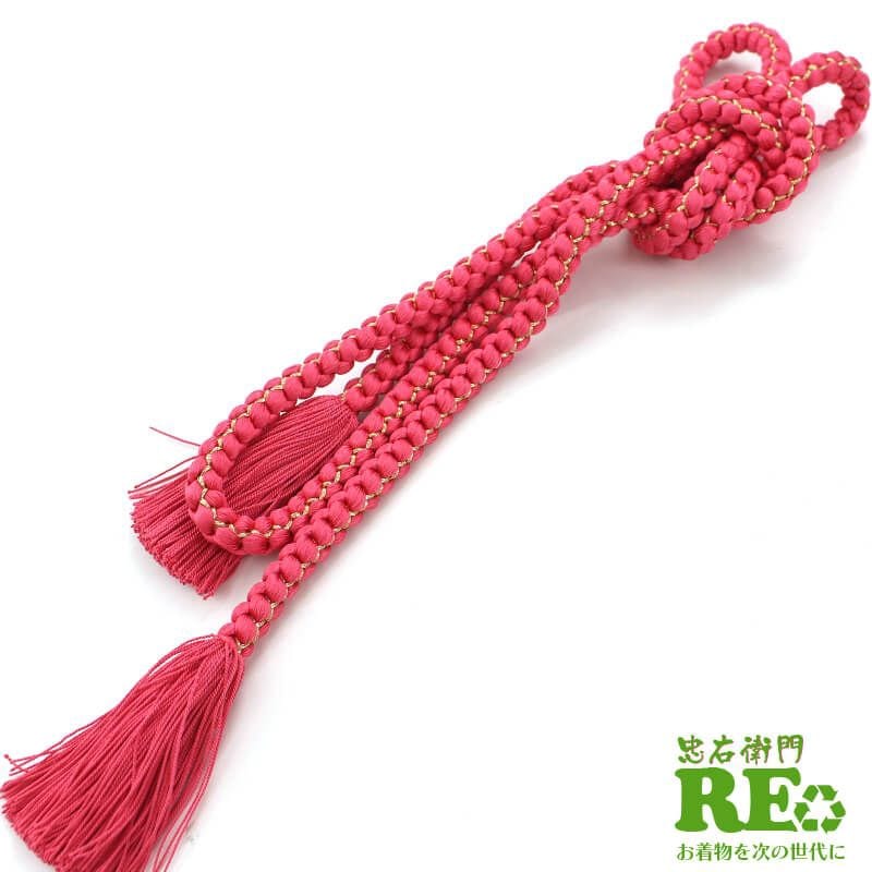 【50%OFF|えびす講セール|期間限定】【中古】 帯締め 帯〆 丸組 リサイクル レディース 正絹 ピンク 和装小物 振袖向き 華やかな 即日発送
