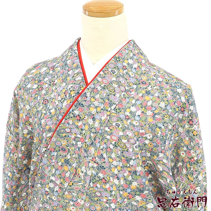 中古】 小紋 小紋着物 中古着物 レディース 正絹 グレー 小柄 身丈