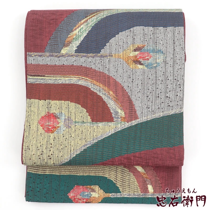 【20倍ポイント|歳末大還元祭】【中古】 袋帯 ふくろ帯 お洒落用 おしゃれ袋帯 リサイクル レディース 正絹 赤桃 素朴 花柄 長さ454cm 幅31.5cm 仕立て上がり帯 リサイクル帯 送料無料 即日発送