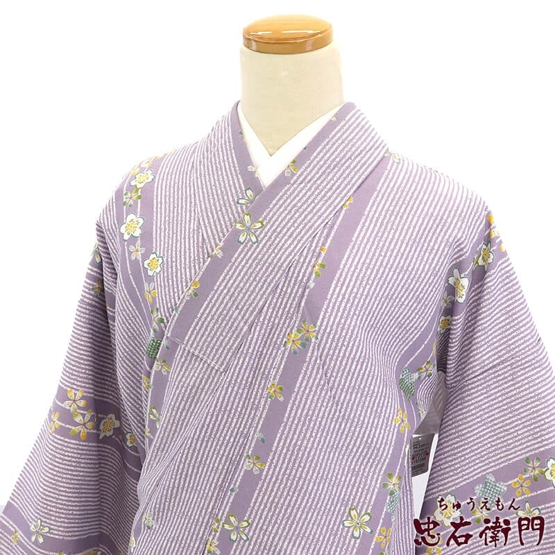 【中古】 新古品 小紋 小紋着物 プレタ着物 レディース 化繊 灰紫 桜 身丈164.5cm 裄丈67.5cm 仕立て上がり着物 新古品 Mサイズ 【中古】 即日発送