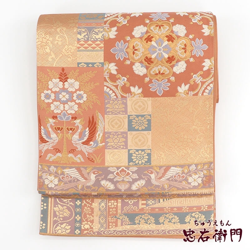 【中古】 袋帯 ふくろ帯 礼装用 フォーマル用 リサイクル レディース 正絹 朱金 伝統文様 長さ432cm 幅31cm 仕立て上がり帯 リサイクル帯 即日発送