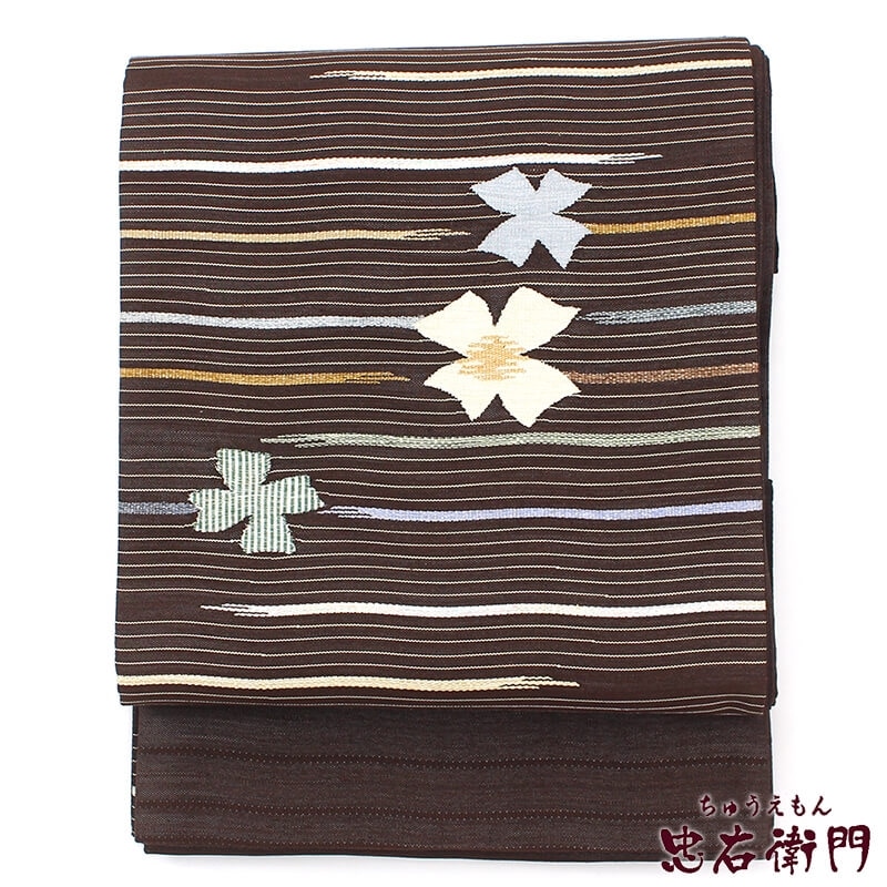 【20倍ポイント|歳末大還元祭】【中古】 袋帯 おしゃれ袋帯 洒落帯 リサイクル レディース 正絹 ブラウン 花柄 上品 長さ468cm 幅31cm 未仕立て帯 カジュアル リサイクル帯 送料無料 あす楽対応