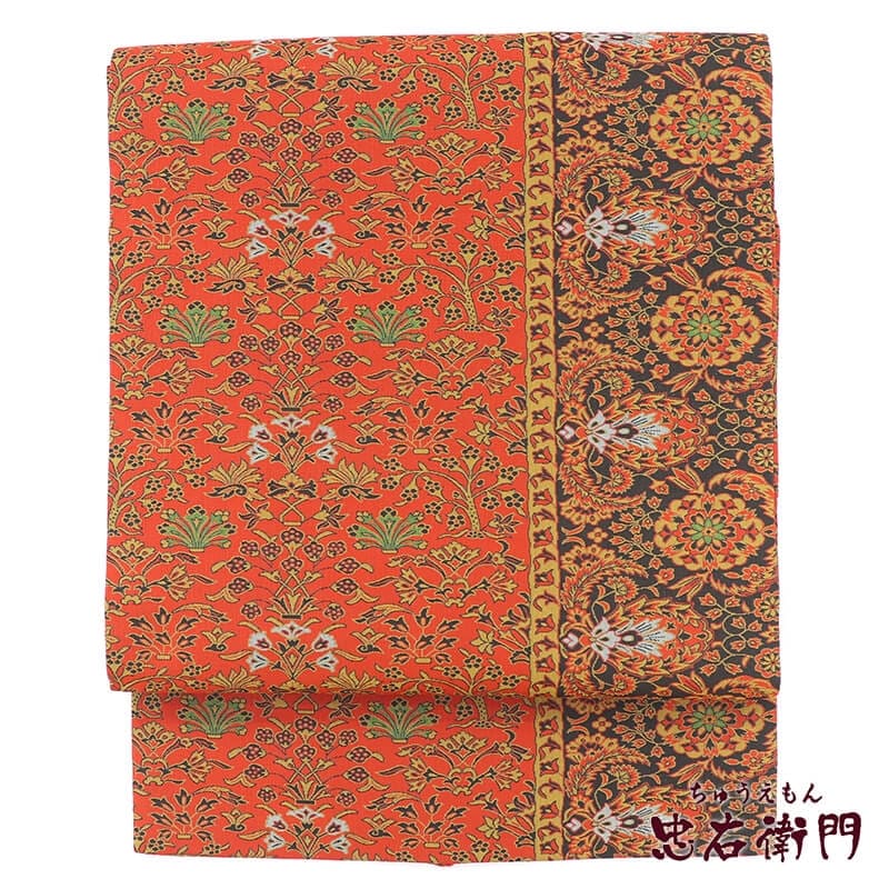 【20倍ポイント|歳末大還元祭】【中古】 名古屋帯 なごや帯 リサイクル レディース 正絹 朱赤 オリエンタル 長さ360cm 幅30.5cm 仕立て上がり帯 リサイクル帯 即日発送