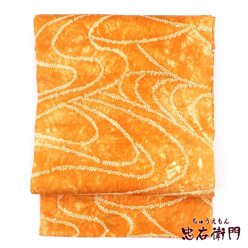 【20倍ポイント|歳末大還元祭】【中古】 名古屋帯 なごや帯 リサイクル レディース 正絹 オレンジ 絞り 長さ335cm 幅30.5cm 仕立て上がり帯 長さ短め リサイクル帯 即日発送