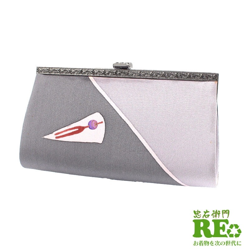 【中古】 バッグ 和装バッグ バック リサイクル グレー かんざし 高さ12.5cm 幅22.5cm リユース リサイクル品 中古品