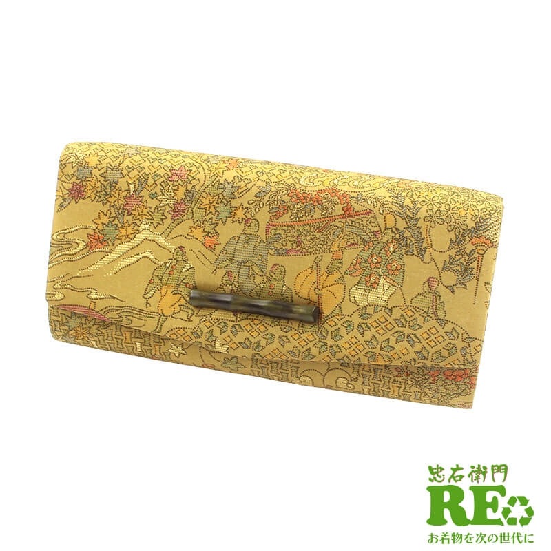 【中古】 バッグ 和装バッグ バック リサイクル 金茶 時代柄 クラッチバッグ 高さ11.5cm 幅24cm リユース リサイクル品 中古品