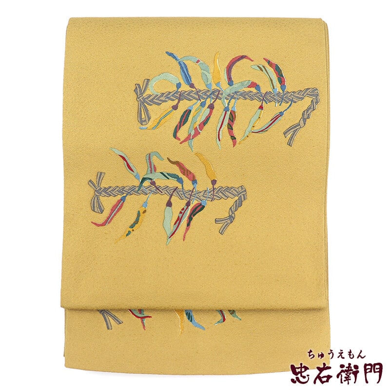 【中古】 おしゃれ袋帯 袋帯 ふくろ帯 リサイクル レディース 正絹 芥子 唐辛子 個性的 長さ456cm 幅31cm 仕立て上がり帯 リサイクル帯 即日発送