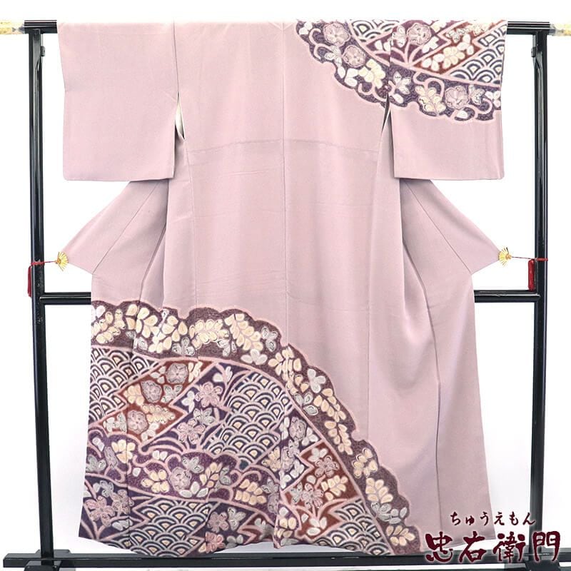 中古】 訪問着 ほうもんぎ レディース 正絹 紫 辻が花文様 雪輪