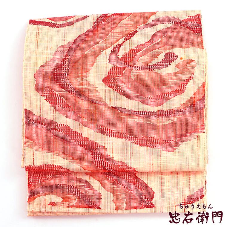 品揃え豊富で 正絹 名古屋帯 中古】 八寸帯 幅31cm 長さ369cm ピンク 着物・浴衣
