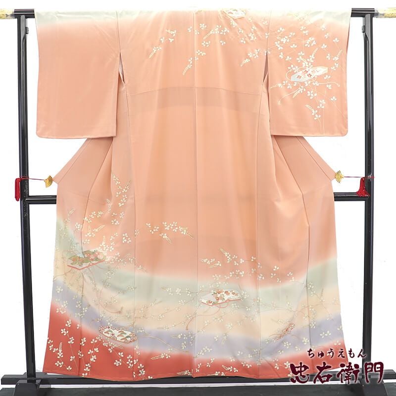 訪問着 袷 レディース 正絹 ピンク 文箱 上品 身丈160cm 裄丈66cm フォーマル リサイクル着物 リユース着物 中古着物 送料無料 即日発送 【中古】