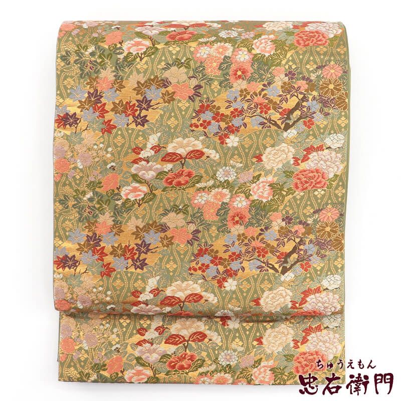 楽天市場】袋帯 美品 秀品 関西仕立て 向かい鳥 華文 金糸 箔 緑