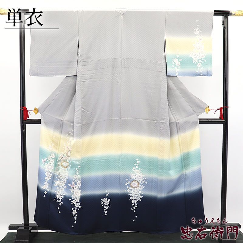 【中古】 単衣着物 付下げ リサイクル レディース 正絹 グレー 身丈164.5cm 裄丈66cm フォーマル リサイクル着物 リユース着物 中古着物 送料無料 即日発送