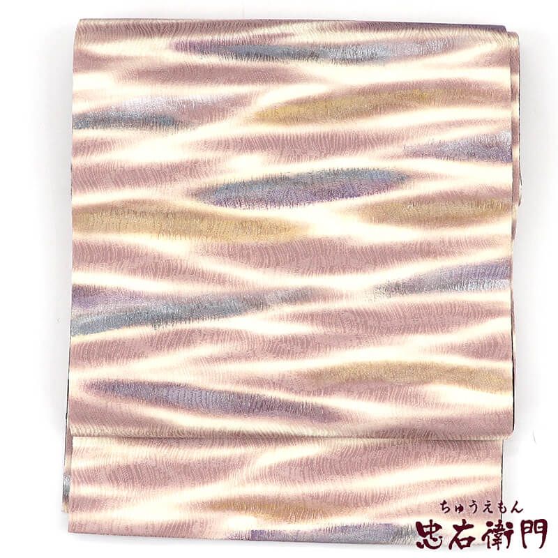 絹 リバーシブル 白っぽい藤ピンク 袋帯 横段文 雪輪文様 極美品 絹 リバーシブル 白っぽい藤ピンク 袋帯 横段文 雪輪文様 極美品