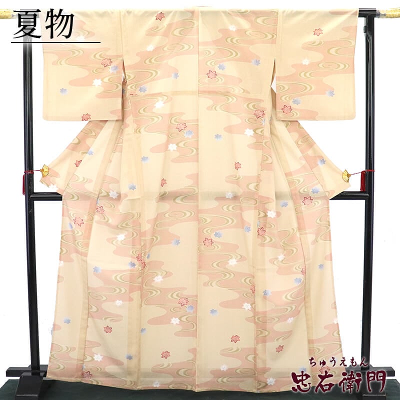 ●【最終値下げ】408mk1●夏着物 小紋 エンゼルフィッシュ 竪絽 単衣にも● ○【最終値下げ】408mk1○夏着物 小紋 エンゼルフィッシュ 竪絽