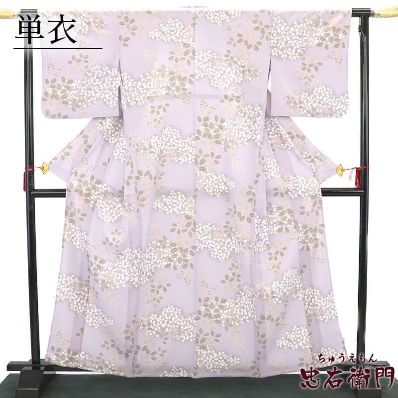 リサイクル着物 リサイクル 単衣着物 小紋 小紋着物 夢工房 レディース 化繊 灰紫 萩 桔梗 身丈164.5cm 裄丈67.5cm 仕立て上がり着物 【中古】 送料無料 即日発送