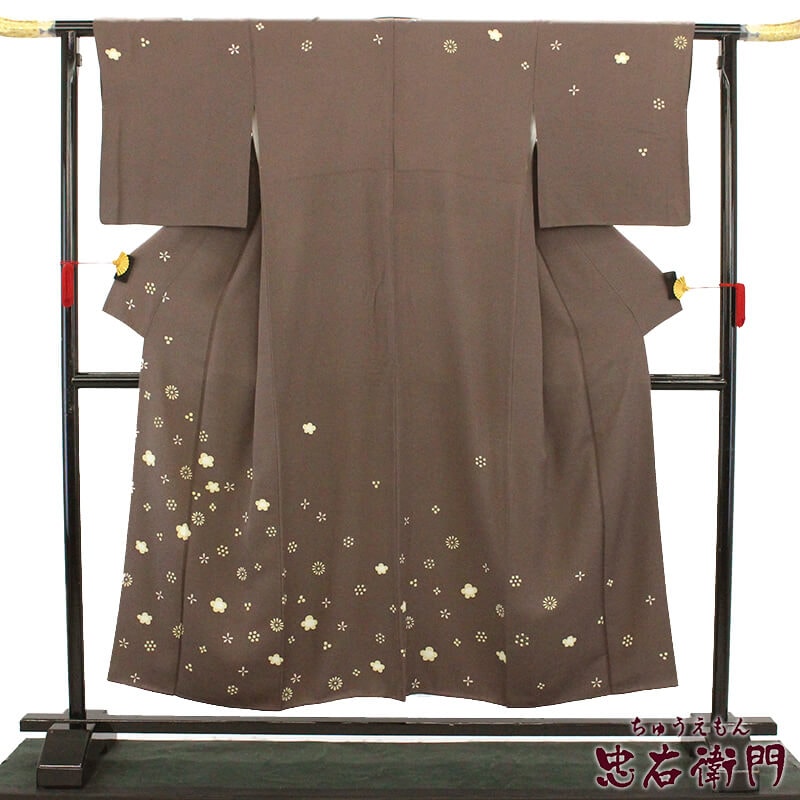 付下げ 付け下げ レディース 正絹 薄茶 花柄 身丈154cm 裄丈65cm
