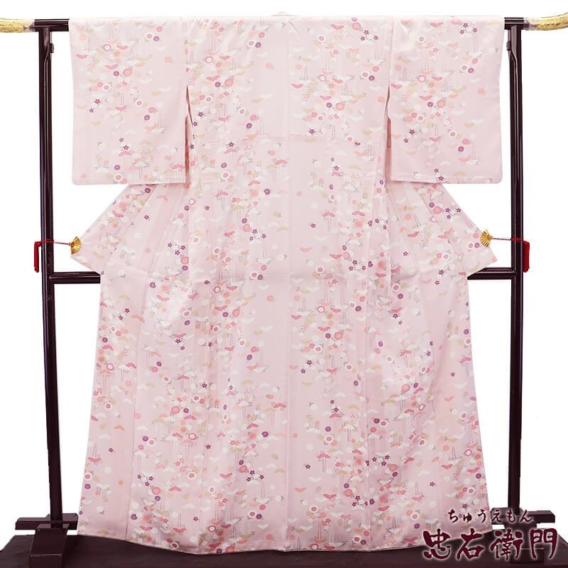 【中古】 小紋 小紋着物 洗える着物 レディース 化繊 薄ピンク 身丈170cm 裄丈67.5cm 仕立て上がり着物 リサイクル着物 送料無料 即日発送