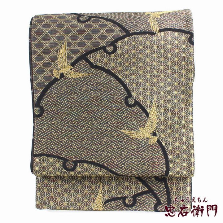 ［六通］袋帯　中古美品　藍染 O-330 六通］袋帯新品未使用品正倉院青銅箔440cm