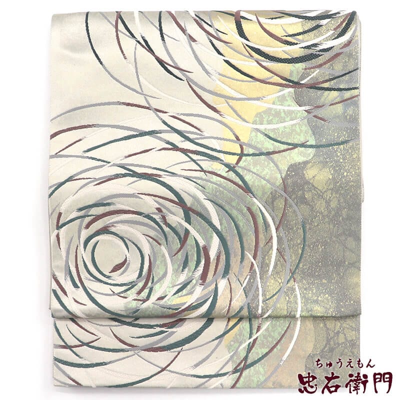 【中古】 袋帯 礼装用 正絹 六通柄 銀 道長取り 渦巻き 長さ443cm 幅31cm リサイクル 和装 礼装 フォーマル 着物 仕立て上がりリサイクル帯 送料無料 即日発送