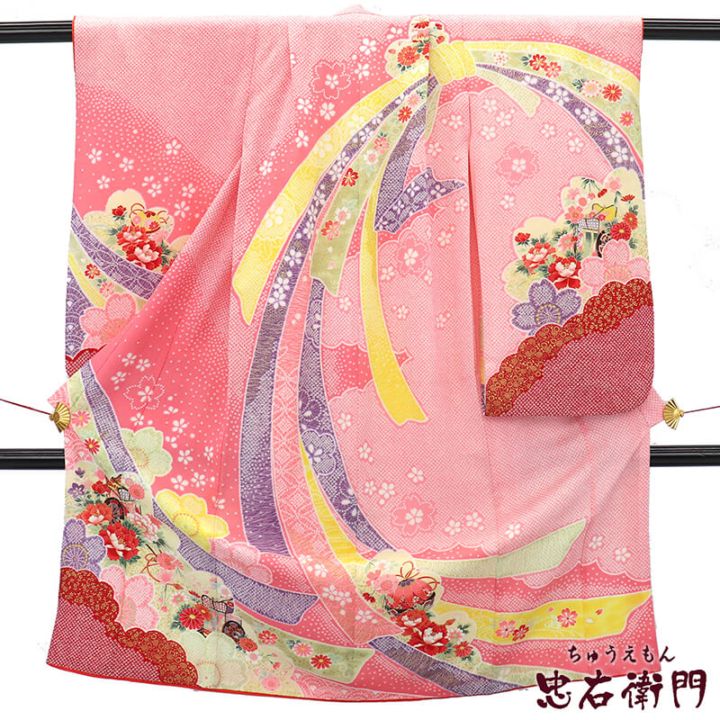 No.334アンティーク子供着物正絹長襦袢付き着丈129.5センチ裄丈58センチ 中古】 七五三 お祝い着 女児 7歳 リサイクル着物 長襦袢セット