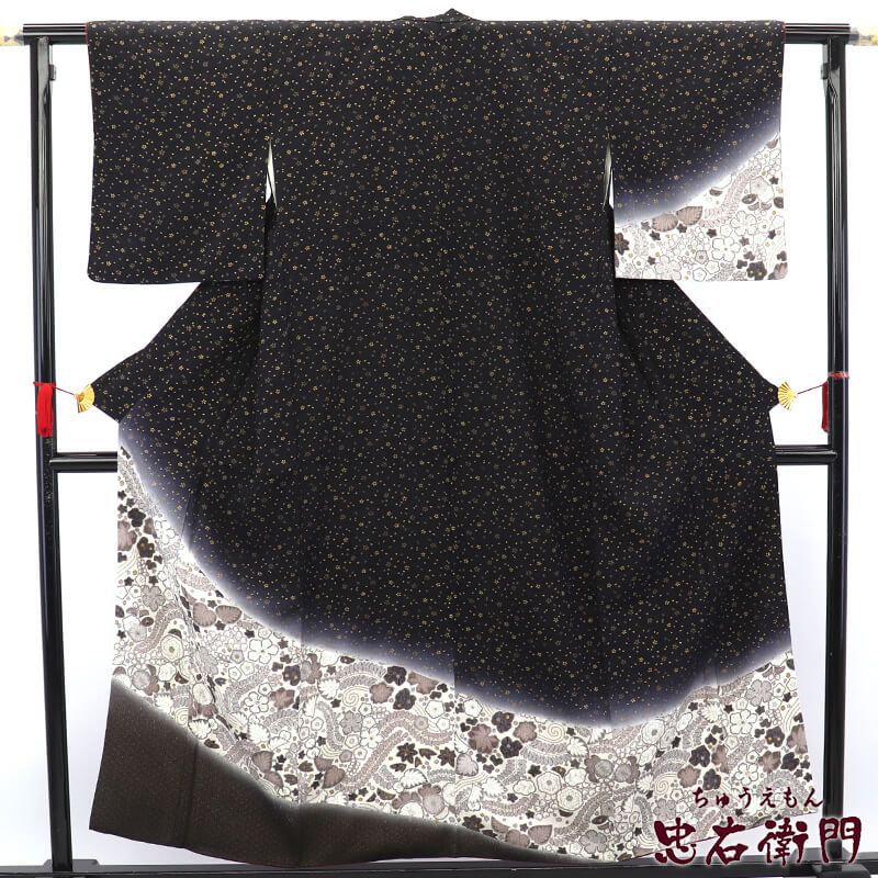 【中古】 付下げ 袷 レディース 正絹 黒 桜 辻が花 身丈159cm 裄丈64cm フォーマル Mサイズ相当 リサイクル着物 リユース着物 中古着物 送料無料 即日発送