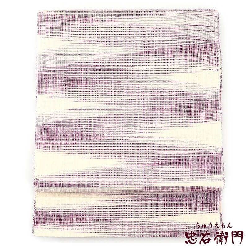 【中古】 名古屋帯 正絹 八寸帯 全通柄 白 紫 織柄 長さ368cm 幅30.5cm リサイクル 和装 普段使い おしゃれ着向き 着物 仕立て上がりリサイクル帯 即日発送