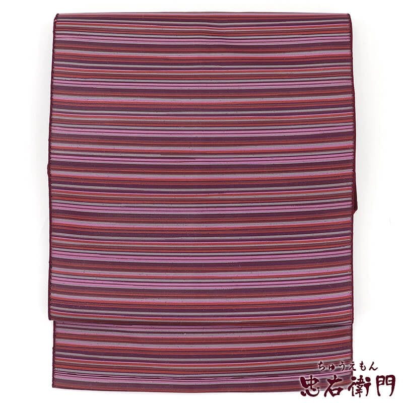 【中古】 名古屋帯 化繊 八寸帯 六通柄 紫 段々柄 長さ369cm 幅30.5cm リサイクル 和装 普段使い おしゃれ着向き 着物 仕立て上がりリサイクル帯 即日発送