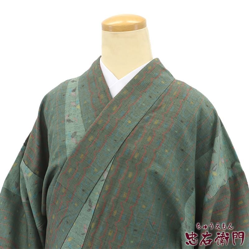 中古】 紬 袷 レディース 正絹 緑 かわいい 身丈166cm 裄丈67cm