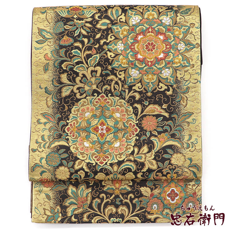 週末限定セール｜20％OFF】袋帯 フォーマル 正絹 六通柄 金 黒 華文