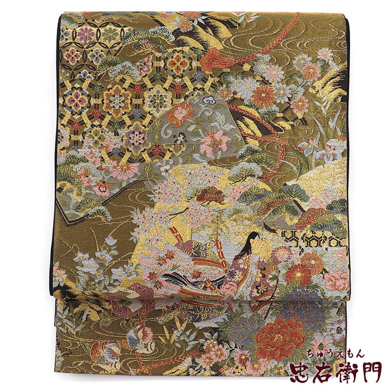 【中古】 袋帯 フォーマル 正絹 六通柄 金 十二単 時代柄 長さ433cm 幅30.5cm リサイクル 和装 礼装 フォーマル 着物 仕立て上がりリサイクル帯 即日発送