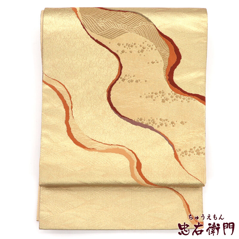 【中古】 袋帯 フォーマル 正絹 六通柄 金 道長取り シンプル 長さ427cm 幅31cm リサイクル 和装 礼装 フォーマル 着物 仕立て上がりリサイクル帯 即日発送