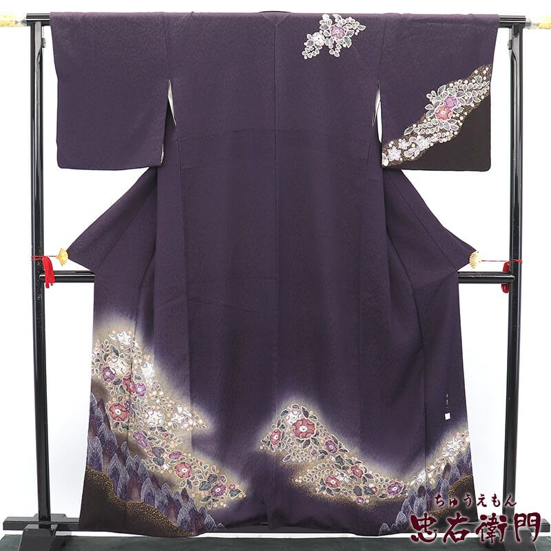 中古】 訪問着 林淳一 落款 作家物 袷 レディース 正絹 紫 辻が花 身丈