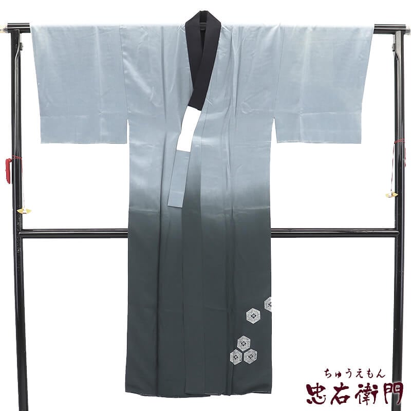 中古】 長襦袢 男長襦袢 男性用長襦袢 メンズ 正絹 グレー 裾