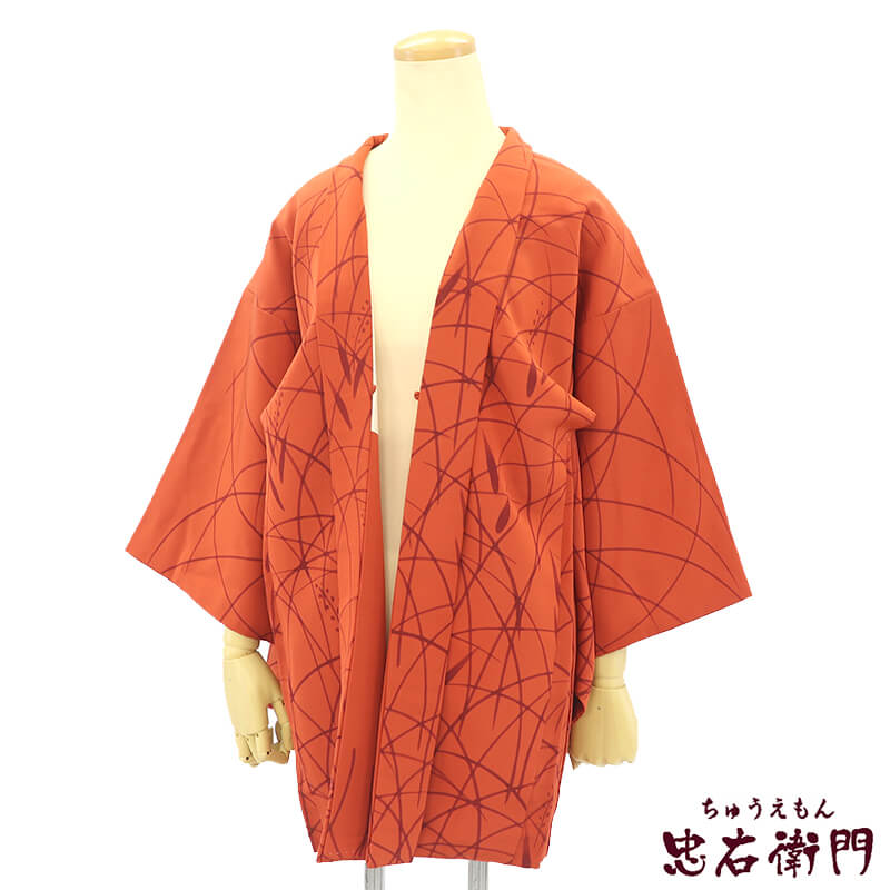 【中古】 羽織 レディース 正絹 朱 植物柄 身丈76cm 裄丈63cm カジュアル 小さいサイズ リサイクル着物 リユース着物 中古着物 即日発送