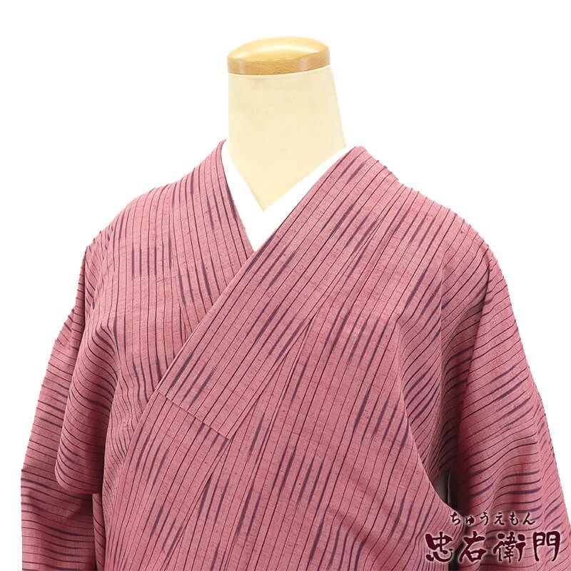 【中古】 紬 袷 レディース 正絹 ピンク 縞 身丈169cm 裄丈67cm カジュアル トールサイズ Lサイズ リサイクル着物 リユース着物 中古着物 即日発送