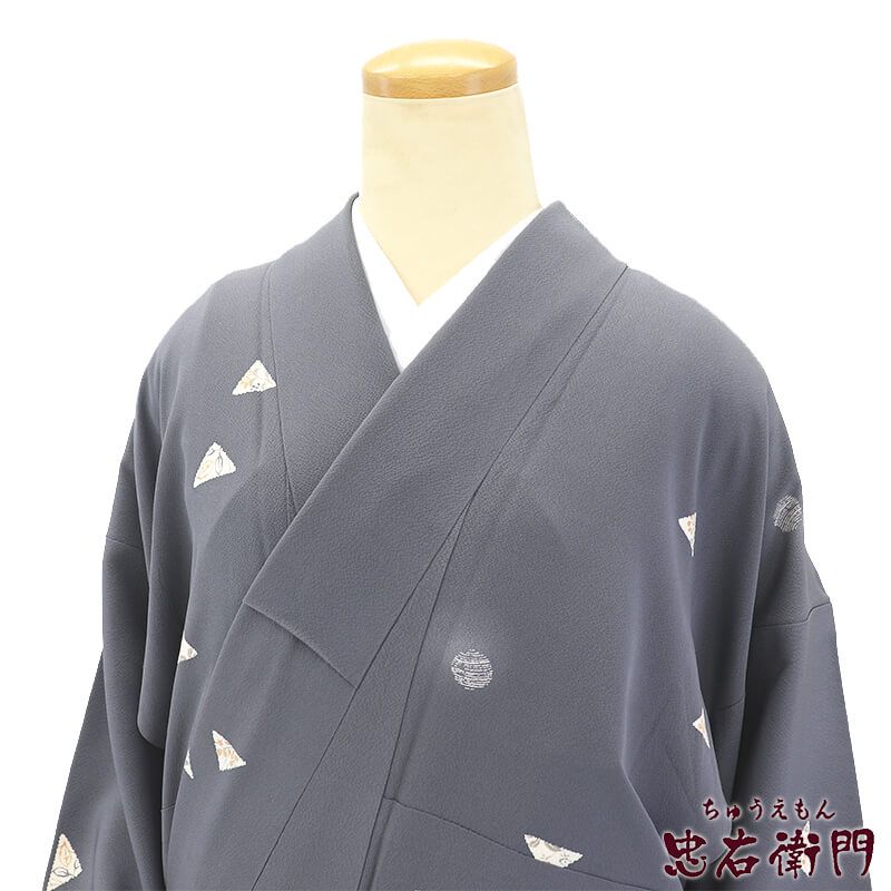 中古】 小紋 袷 レディース 正絹 グレー 幾何学柄 飛び柄 身丈