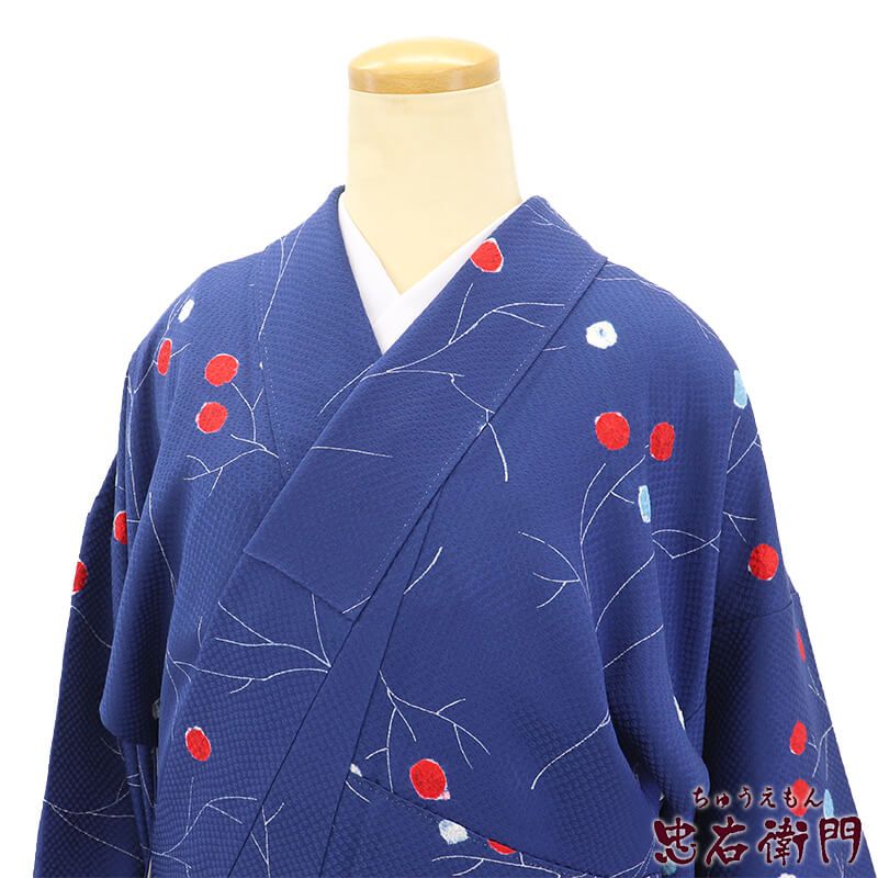 【中古】 小紋 袷 レディース 正絹 紺 枝花 部分絞り 身丈169cm 裄丈67cm カジュアル トールサイズ Lサイズ リサイクル着物 リユース着物 中古着物 即日発送