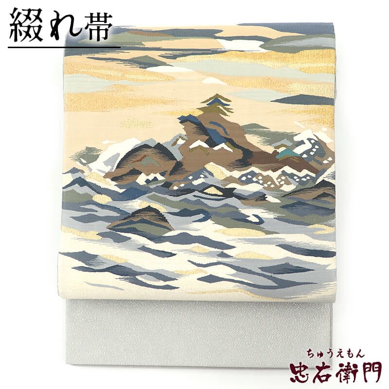 【中古】 袋帯 正絹 綴れ お太鼓柄 薄灰 風景柄 長さ446cm 幅31cm リサイクル 和装 礼装 フォーマル 着物 仕立て上がりリサイクル帯