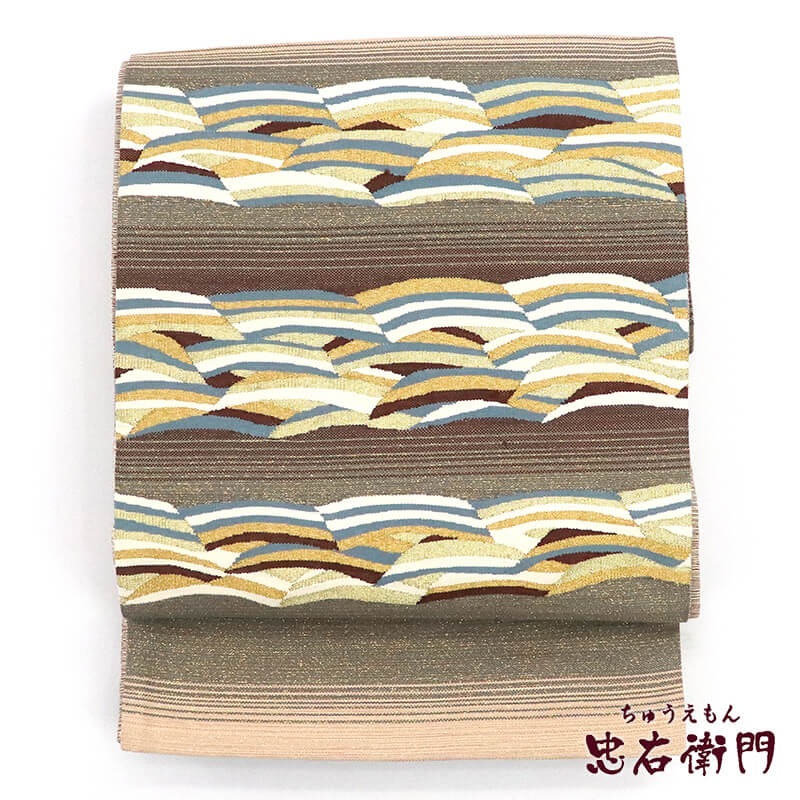 【中古】 袋帯 礼装用 ふくろ帯 リサイクル レディース 正絹 ベージュ 綴れ風 抽象柄 長さ446cm 幅31cm 仕立て上がり帯 リサイクル帯 送料無料 即日発送