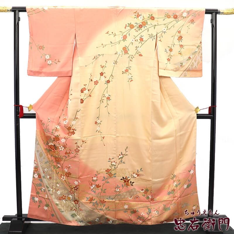 付下げ 身丈157cm 裄丈66.5cm M 袷 松 桜 金糸 金彩 黒 正絹