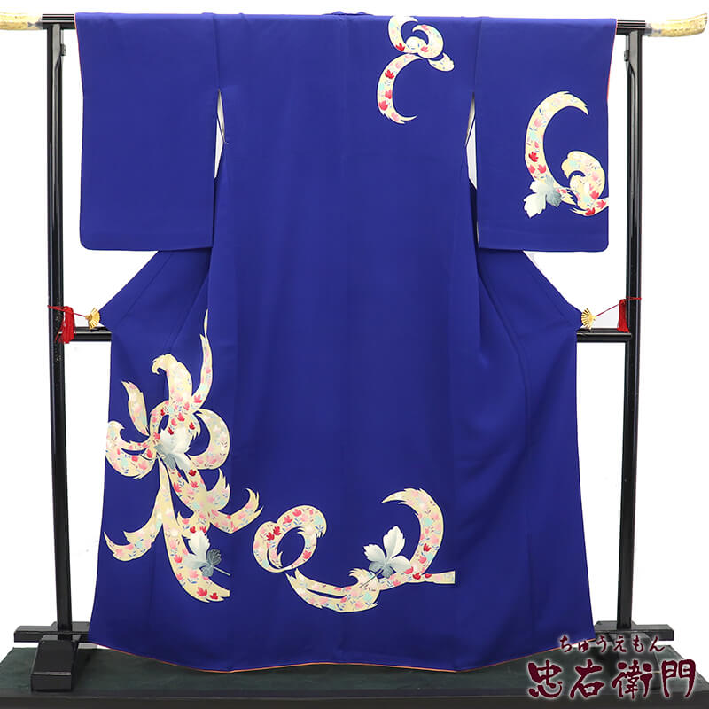 中古】 付下げ 袷 レディース 正絹 青 抽象柄 モダン 身丈169cm 裄丈